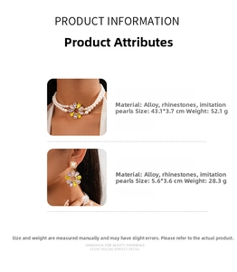 Baroque floral jewelry set with double-layered pearl necklace and crystal earrings