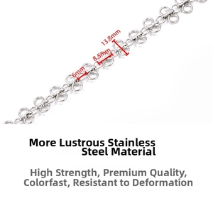 Detailed view of stainless steel clover chain links for DIY necklace and bracelet making