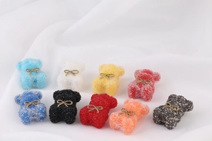 Colorful bear charms with sugar bead texture and gold bows for DIY jewelry making