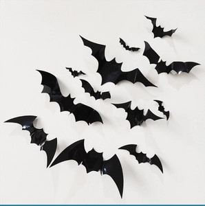 Set of black 3D bat wall stickers in various sizes for Halloween party decoration