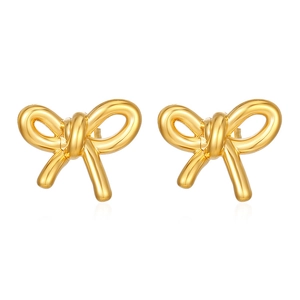 Elegant 18K gold plated bow earrings made of stainless steel on a white background