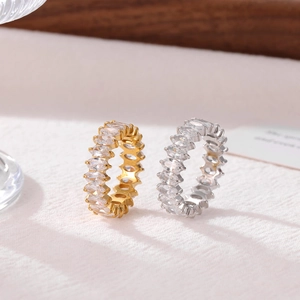 Fashion Stainless Steel Marquise Zirconia Eternity Ring For Women Luxury Gold Silver Plated Micro Inlaid Finger Ring Jewelry