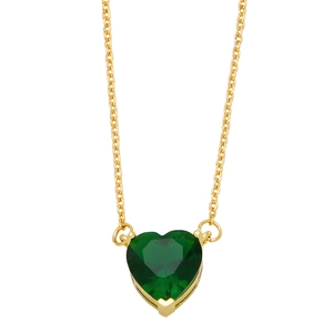 Elegant gold chain necklace featuring a large emerald green heart-shaped gemstone pendant