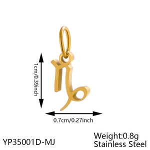 Detail view of 18K gold plated stainless steel Capricorn pendant with precise dimensions