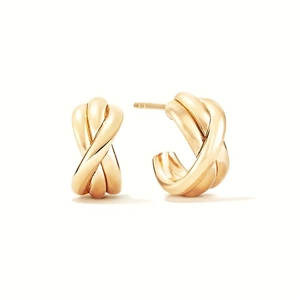 Chic twisted S925 silver needle C-shaped huggie earrings in polished golden finish