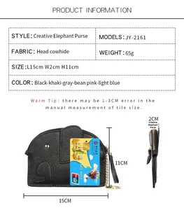 Detailed size specifications and dimensions for the elephant leather coin purse