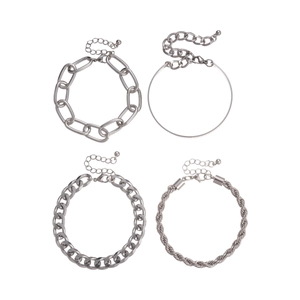 Silver geometry chain bracelet set including curb, paperclip and twisted rope styles