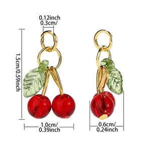 Detailed dimensions of 3D red cherry pendant charms for DIY jewelry making and crafts