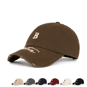 Vintage Baseballkappe aus Baumwolle mit S-Stickerei und modischem Wascheffekt