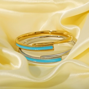 Stainless Steel Enamel Bangle 18K Gold Plated Geometric Open Cuff Bracelet Jewelry For Women Minimalist Waterproof