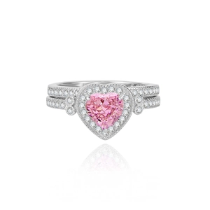 925 silver heart-shaped pink gemstone ring set with sparkling ice flower cut diamonds