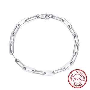 Classic S925 sterling silver paperclip chain bracelet with polished mirror finish
