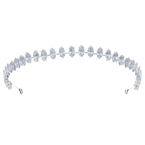 Silver bridal headband with marquise cut crystals and leaf design on white background
