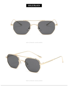 Detail of gold metal double bridge sunglasses with gradient black lenses for men and women