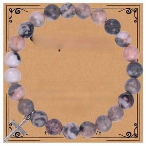 Natural Stone Beaded Bracelet With Alloy Cross Charm Religious Blessing Card Jewelry For Baptism Confirmation Men Women