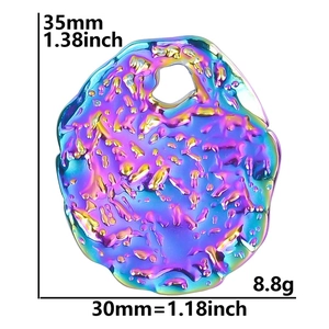 Detailed view of rainbow oval titanium steel pendant with size 35x30mm and weight 8.8g