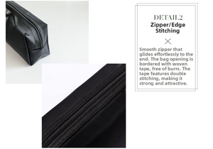 Detail showing smooth zipper and double-stitch reinforced edges of black nylon mesh pouch