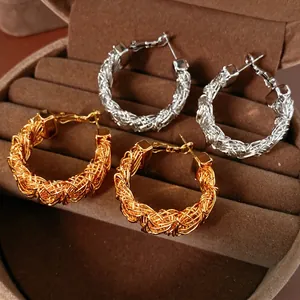 Woven Wire Hoop Earrings With Silver Earring Post Copper Geometric Mesh Bird Nest Round Jewelry For Women Elegant