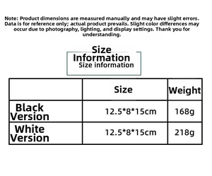 Detailed size chart for black and white Halloween skull ornaments in centimeters and grams