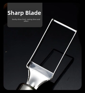 Macro shot of stainless steel watermelon slicer with sharp serrated cutting blades
