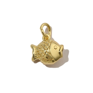 Detailed view of a golden fish pendant with intricate scales for DIY jewelry making