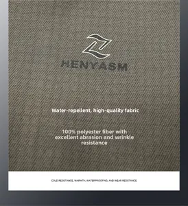 Detail of 100% polyester water-repellent and wrinkle-resistant fabric on men's jacket