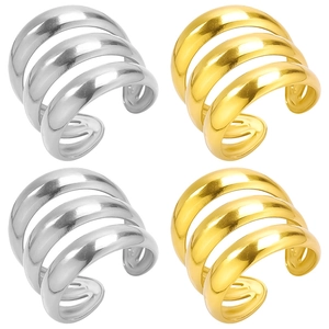 Stainless Steel Rings For Women Minimalist Multi Layer Curved Lines 18K Gold Plated Adjustable Open Ring High Polished Geometric