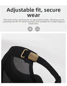 Detail of adjustable metal bronze buckle with FARD engraving on mesh baseball cap