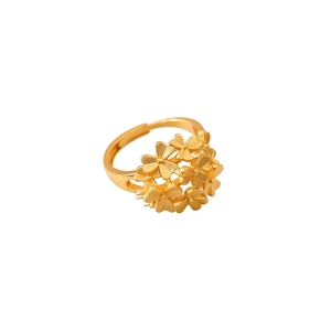 Adjustable 24k gold plated flower cluster ring with vintage court style floral design