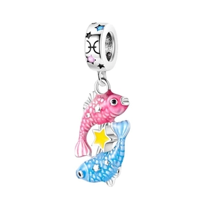 Pisces zodiac charm in 925 silver with blue pink enamel and yellow star pendant