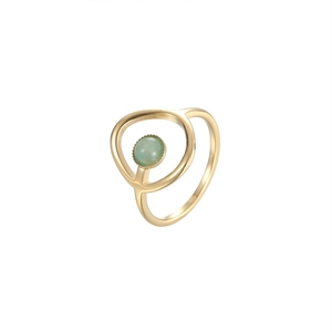 Elegante anillo geométrico dorado con incrustación de piedra verde y diseño minimalista
