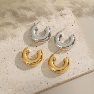 Ensemble de boucles d'oreilles créoles en forme de C en acier inoxydable doré et argenté
