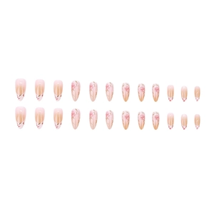 French floral press-on nails with 24 pink watercolor rose almond shaped gradient tips