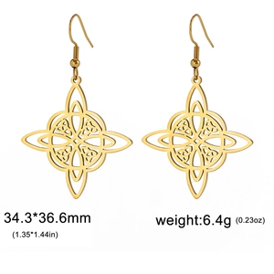 Detailansicht goldener keltischer Knotenohrringe mit Maßen 34,3x36,6mm und Gewichtsangabe