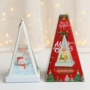 LED Christmas decorative lantern with snowman pattern and festive red triangle gift box