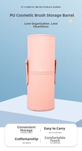 Details des rosa PU-Leder Make-up-Pinselhals mit seitlichen Metalldruckknöpfen