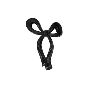 Glossy black bow-shaped claw clip for high ponytail styling on a white background