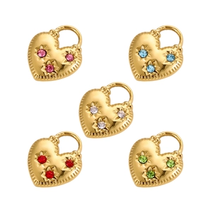 Set of five heart-shaped lock pendants in gold finish with colorful inlaid rhinestones