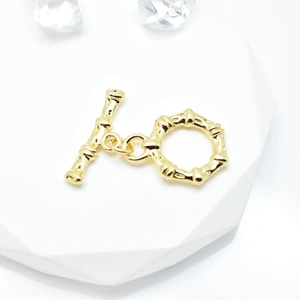 Gold bamboo style OT toggle clasp jewelry connector for pearl necklaces and DIY jewelry
