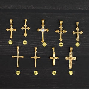 Selection of 18K gold-plated titanium steel cross pendants with crystal accents for DIY jewelry