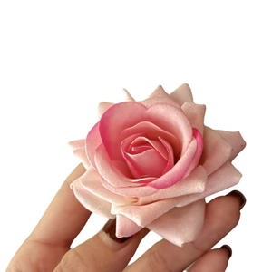 Velvet pink gradient rose hair clip with layered petals for women's elegant hairstyle