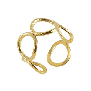 Bague ajustable en acier titane doré avec un design de cercles entrelacés et multicouches