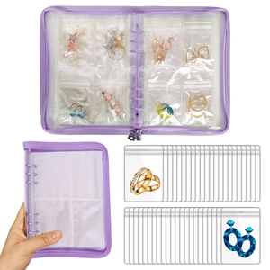 Macro view of purple jewelry binder with transparent anti-oxidation PVC storage bags