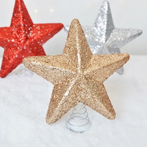 Glittery Christmas tree topper stars in gold red and silver with spring base support
