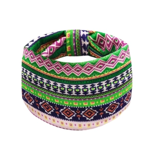 Bohemian wide elastic headband with colorful ethnic patterns for yoga and sports