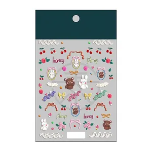 5D Relief-Nagelaufkleber mit Bären, Hasen und Schleifen, Modell TS-471 Design