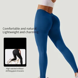 Legging de yoga bleu foncé sans couture à taille haute et effet push-up fessier