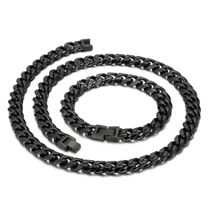 Set of two black titanium steel Cuban link necklaces for men in hip-hop rock style