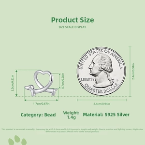 S925 sterling silver heart dachshund charm size specifications with coin comparison
