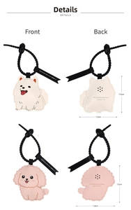 Detailed view of stitch seam leather puppy charms in Samoyed and Poodle dog shapes